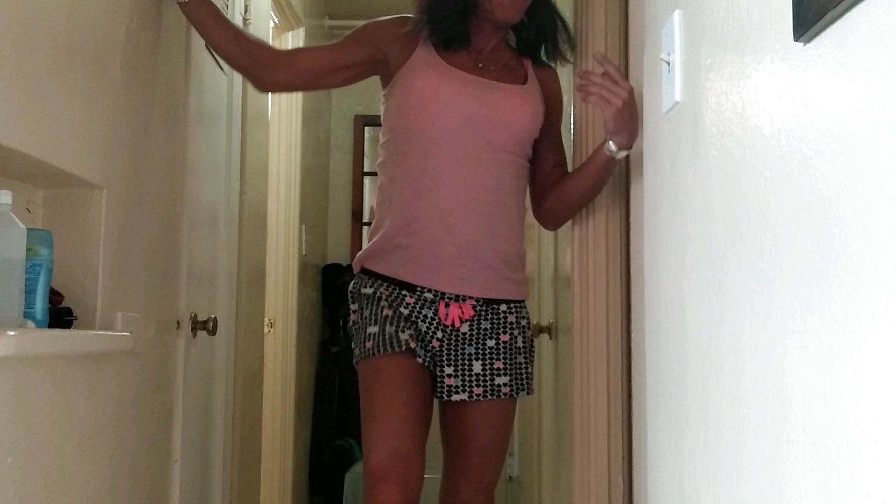 25P Crossdresser in pink with hard cock