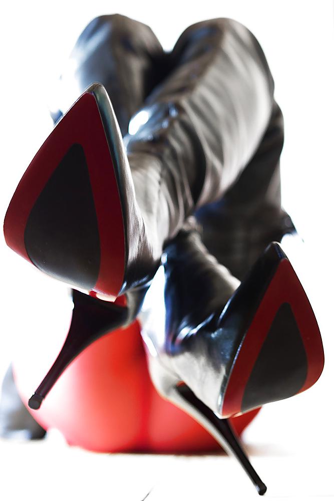14P Thigh high black leather boots