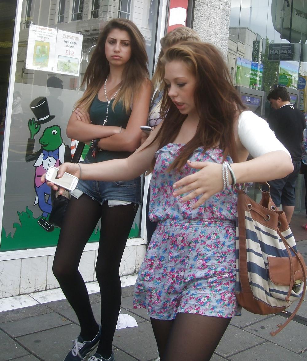 12P Street candids in black pantyhose and leggings 