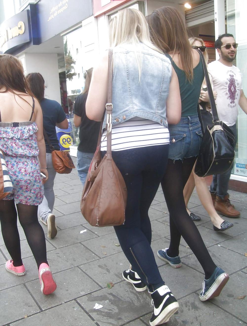 12P Street candids in black pantyhose and leggings 