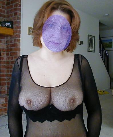 10P Sheer black body stocking - big boobs, lovely nipples