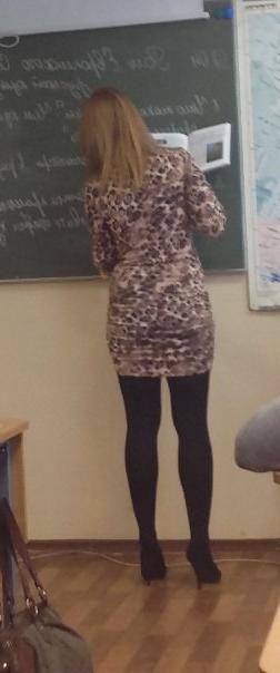 10P Geography teacher in stockings