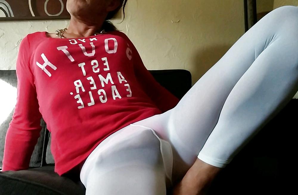 24P Crossdresser in in white tights