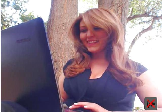 7P A big boobed chick flash her boobs and pussy in a park