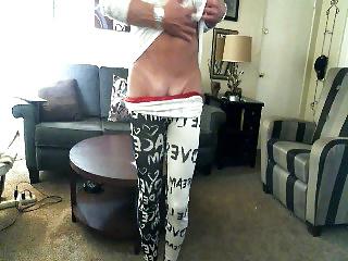 25P Crossdresser in tights and red silk panties