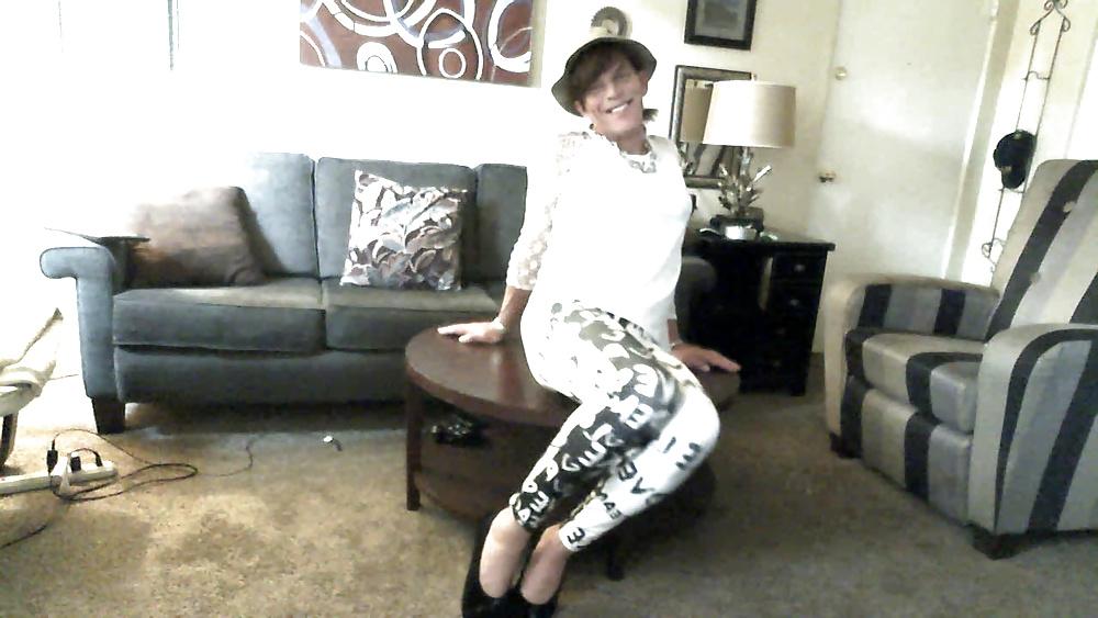 25P Crossdresser in tights and red silk panties