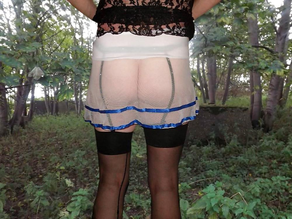 25P wet see throu skirt stockings crossdressing in the rain 