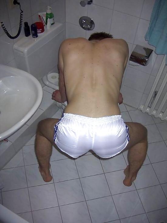 7P Shemale in shiny soccer shorts