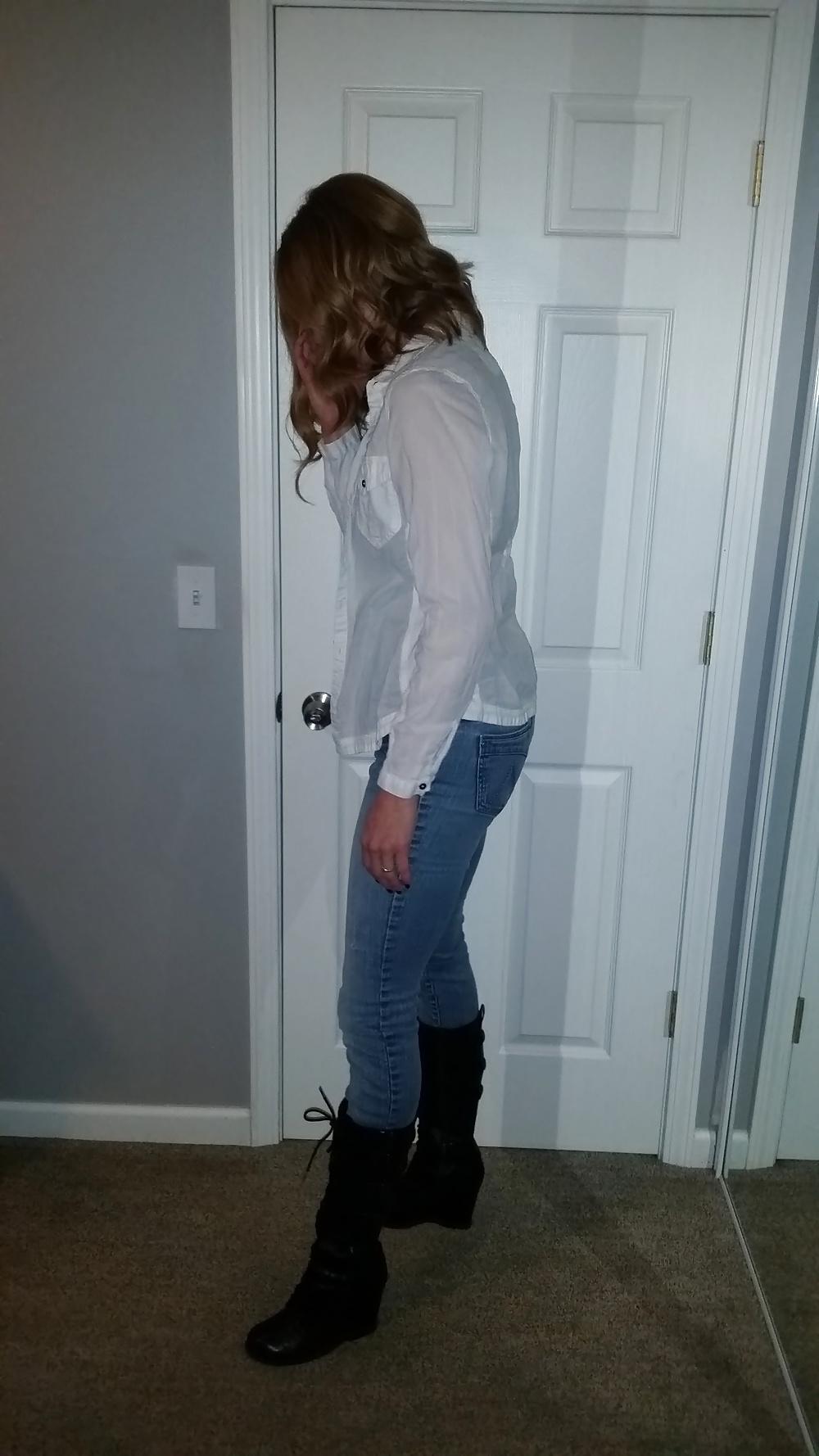 8P Getting ready in boots and jeans