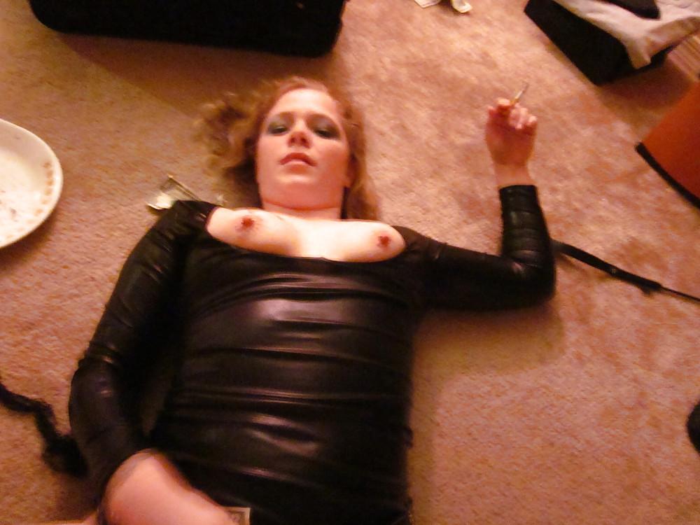 25P Baby slut stripper smokes pours wax on cock
