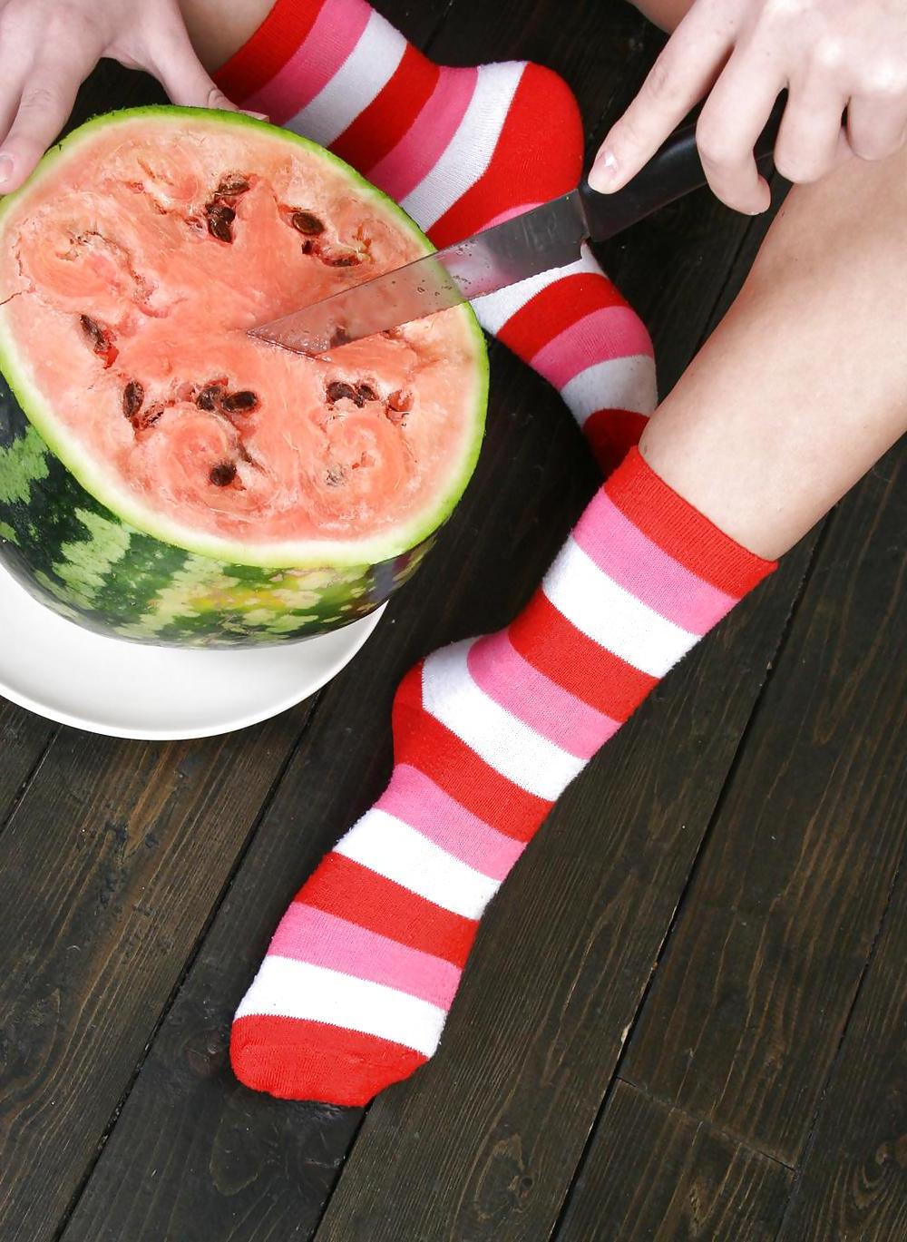 25P Cute Christina - Eating a watermelon