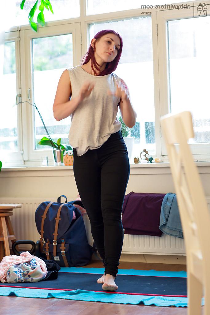 16P Curvy big ass amateur Ella C putting on some panties and leggings
