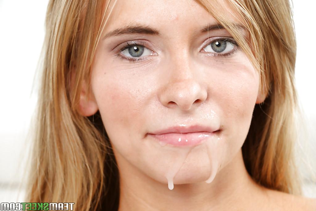 16P Blond spinner Kaylee Jewel taking cum on face from big cock after giving bj