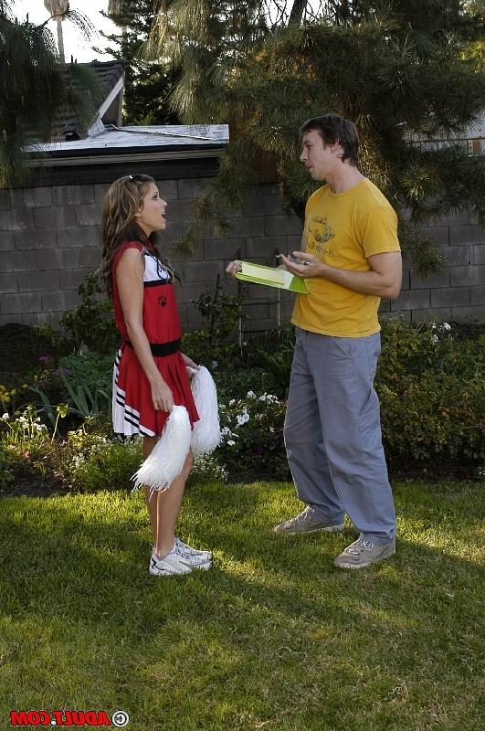 16P Slutty cheerleader gets tricked into blowjob with ball licking outdoor