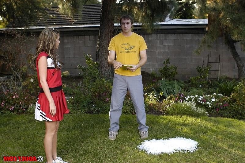 16P Slutty cheerleader gets tricked into blowjob with ball licking outdoor