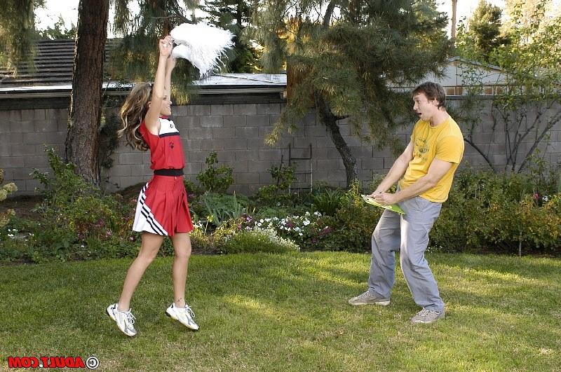 16P Slutty cheerleader gets tricked into blowjob with ball licking outdoor