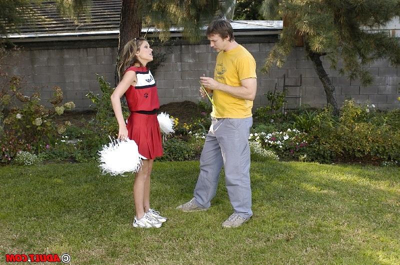 16P Slutty cheerleader gets tricked into blowjob with ball licking outdoor