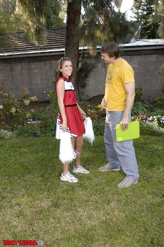 16P Slutty cheerleader gets tricked into blowjob with ball licking outdoor