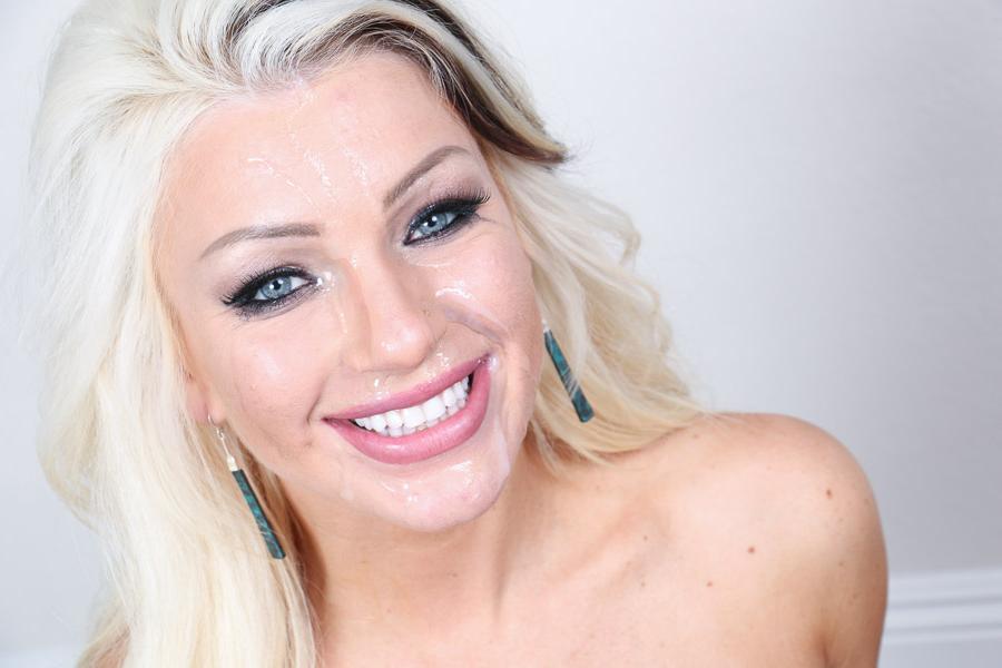 16P Blonde MILF Cameron Dee taking facial cumshot after ball licking blowjob