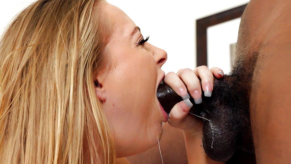 16P Hardcore interracial sex scene featuring Sadie Blair giving messy blowjob