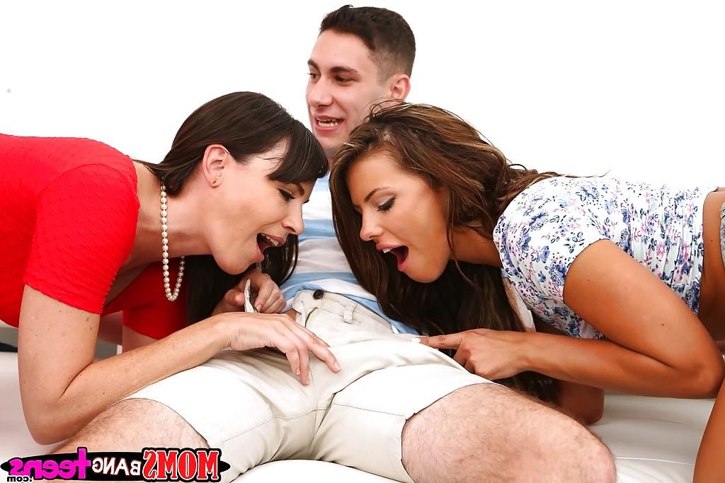 16P MILFs Dana Dearmond and Adriana Chechik give ball sucking blowjob together