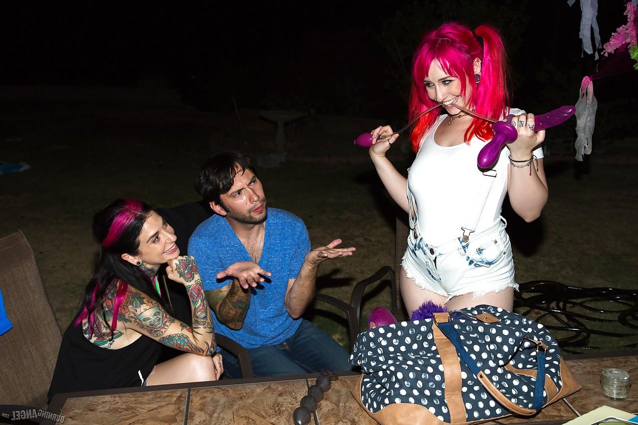 15P Flaming hot redhead Joanna Angel in socks sucking cock & getting anal fisting