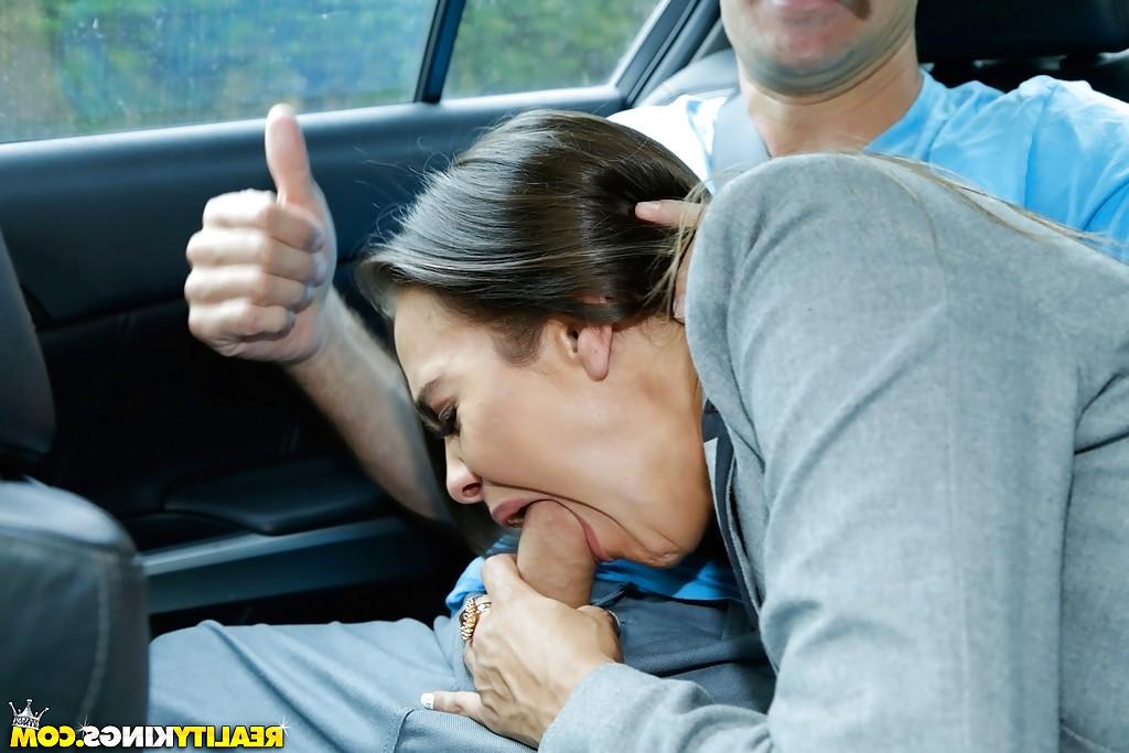 16P Hot mom Bobbi Rydell giving big cock fully clothed blowjob in back of car
