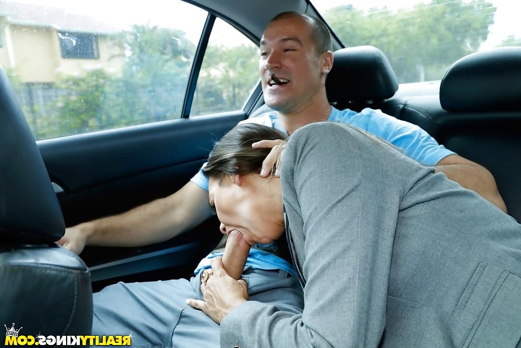 16P Hot mom Bobbi Rydell giving big cock fully clothed blowjob in back of car