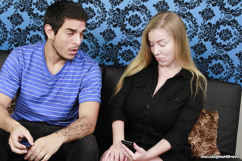 16P Big busted mature blonde gets tricked into handjob on a big cock