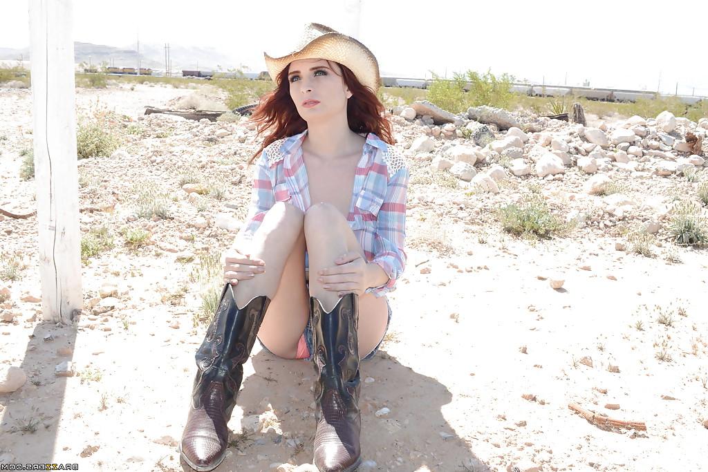 16P Huge tit redhead Ashley undressing cowboy suit and showing tits