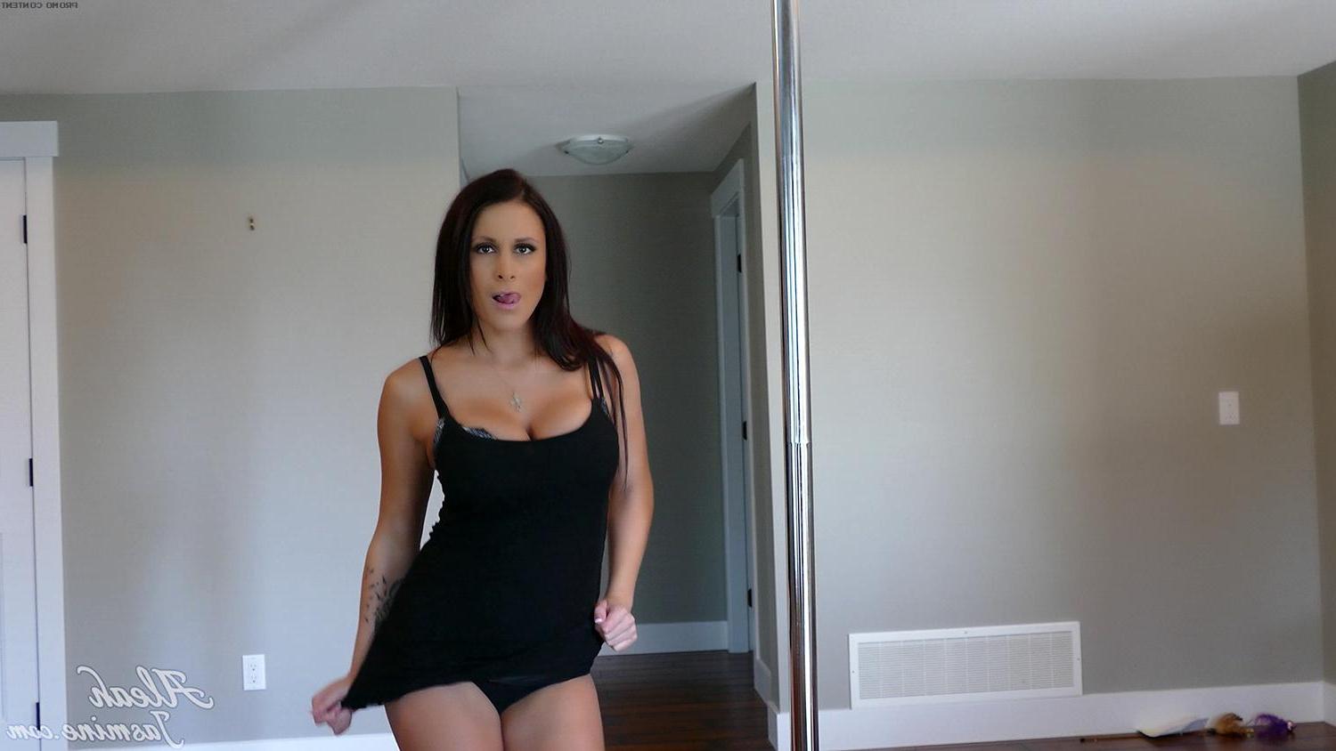 15P Aleah Jasmine works the stripper pole and then rides her dildo