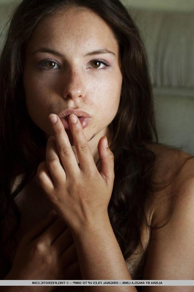 16P Brunette teen Alisha plays with her tight pussy in bed
