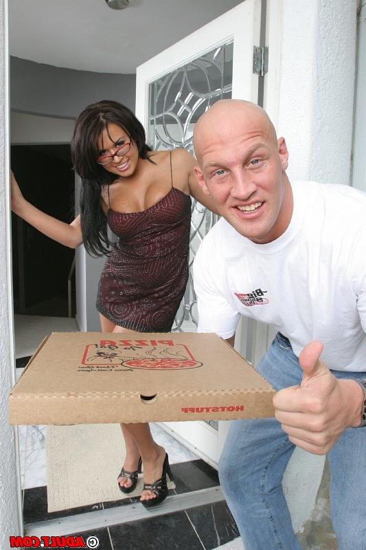 16P Gorgeous latina MILF gets glazed with cum after sex with a hung pizza-lad