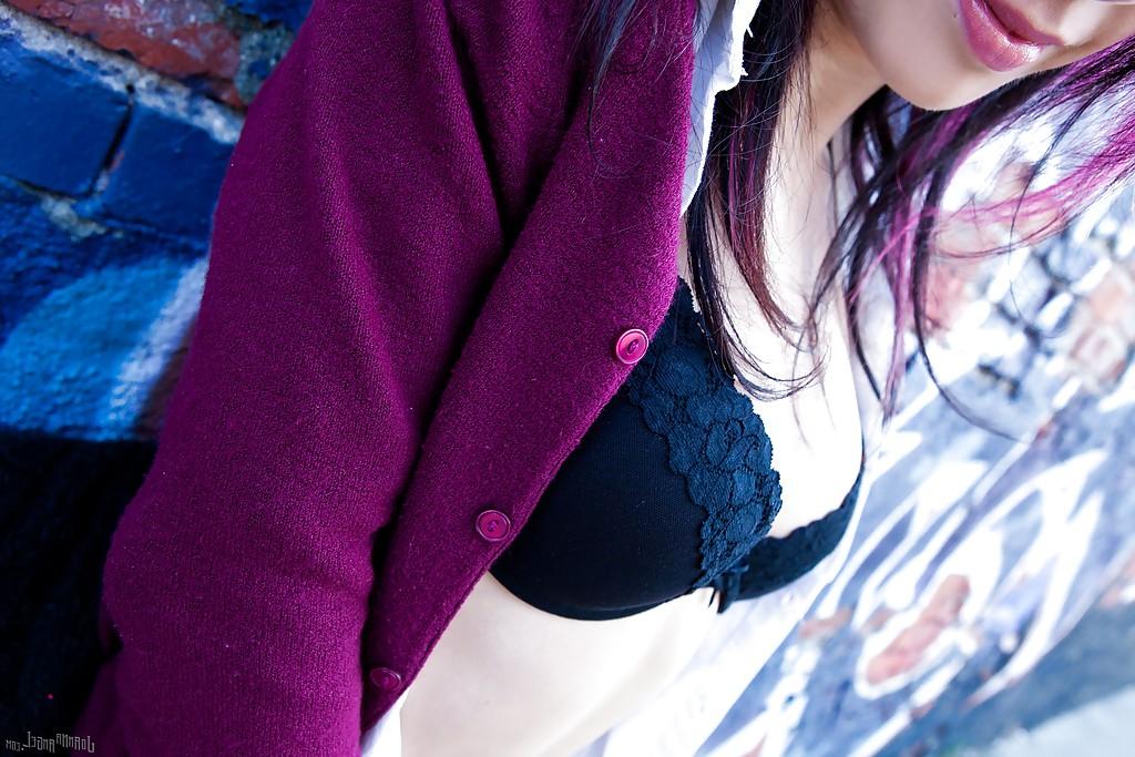 16P Amateur emo girl Joanna Angel takes off her hot skirt and sexy panties