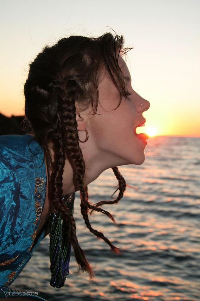 16P Brunette teen Firebird A gets naked and wet on the beach