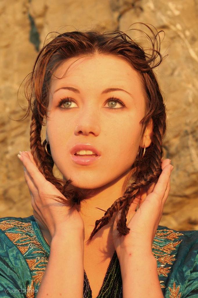 16P Brunette teen Firebird A gets naked and wet on the beach