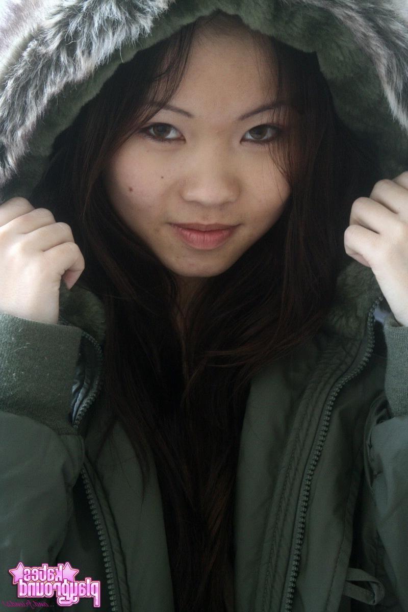 12P Grace teases wearing just a tiny thong and a big fluffy winter jacket