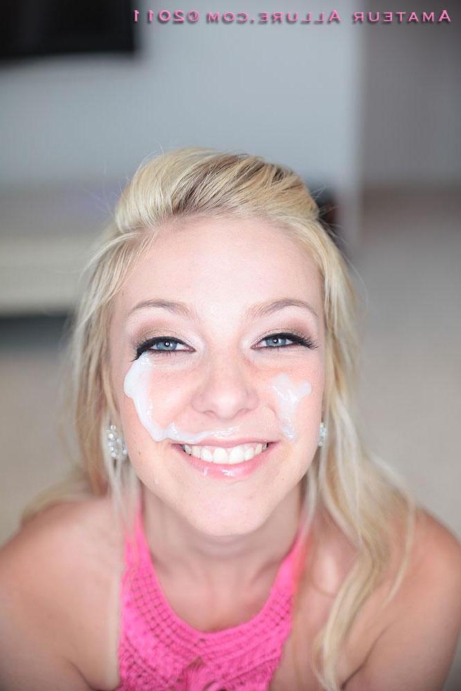 16P Stunning blonde teen Hilary blows cock for a cum facial