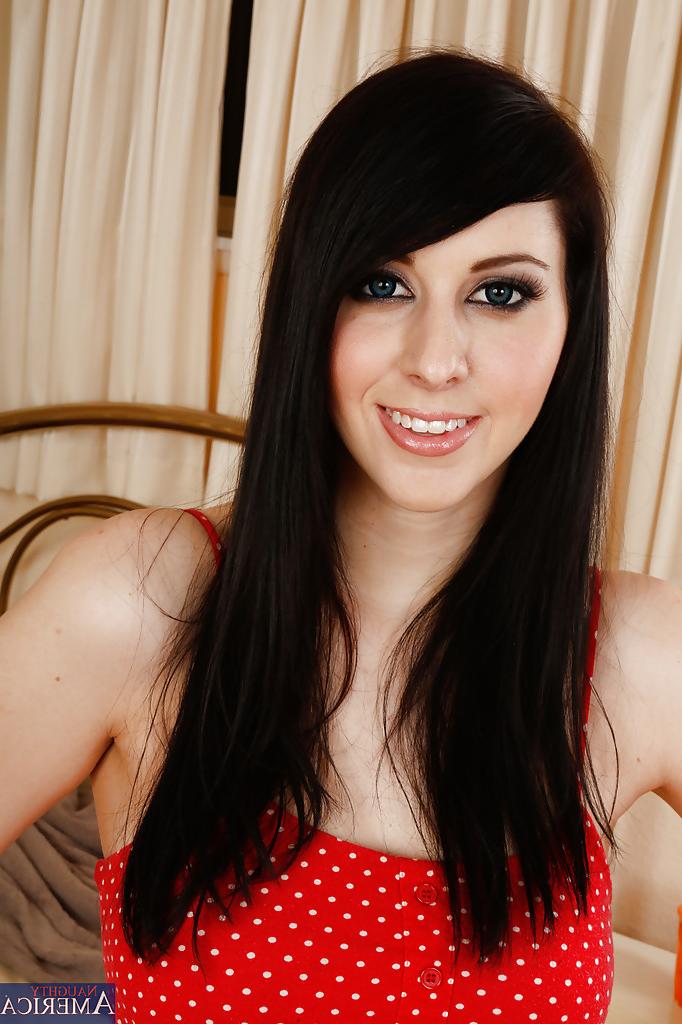 16P Bosomy girlie with pierced nipples undressing and fingering her slit
