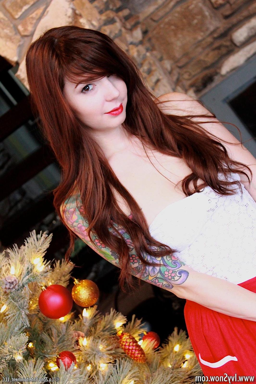 15P Ivy Snow slowly slides out of her christmas outfit in front of her tree and gets naughty