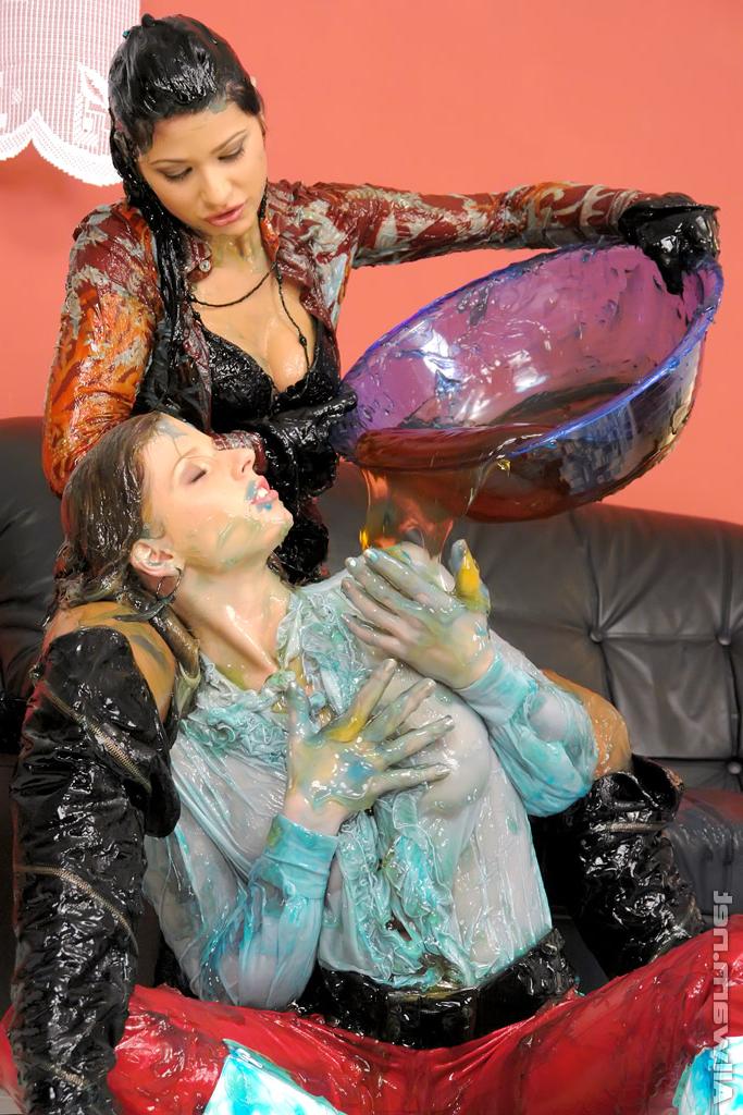 16P Fully clothed fetish ladies Tera Joy & Mona Lee has some wet and messy fun