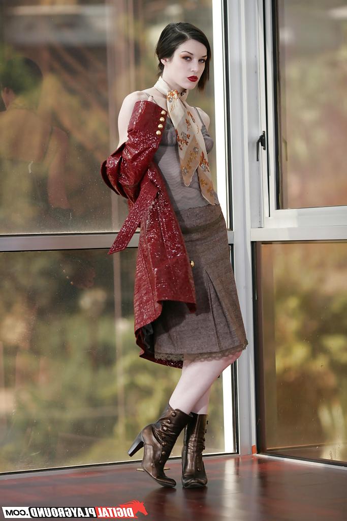 16P Skinny babe Stoya is posing clothed and undressing pretty hot