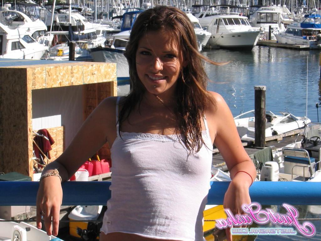20P Pictures of teen Just Sasha showing off her nipples through her shirt