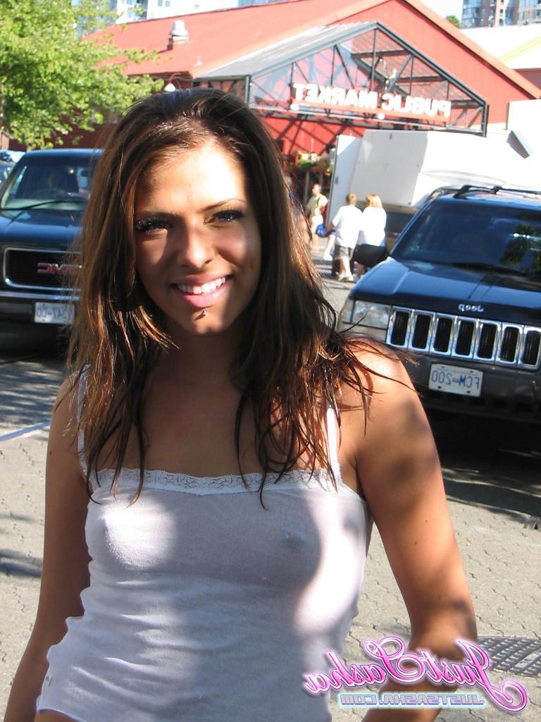 20P Pictures of teen Just Sasha showing off her nipples through her shirt