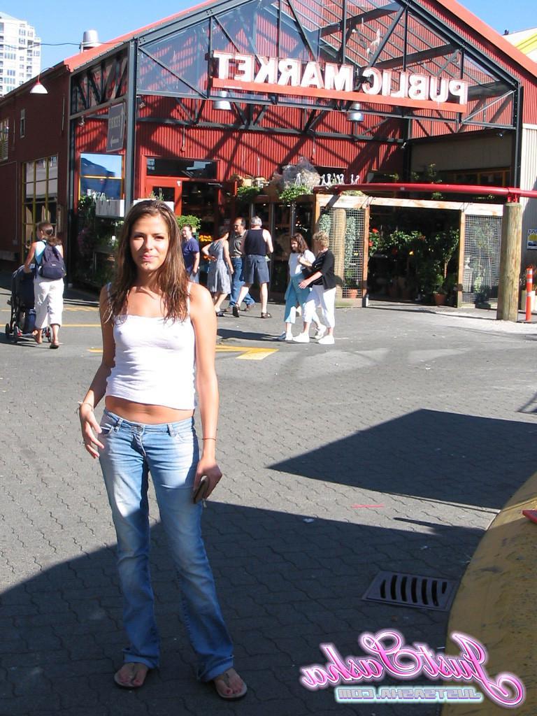 20P Pictures of teen Just Sasha showing off her nipples through her shirt
