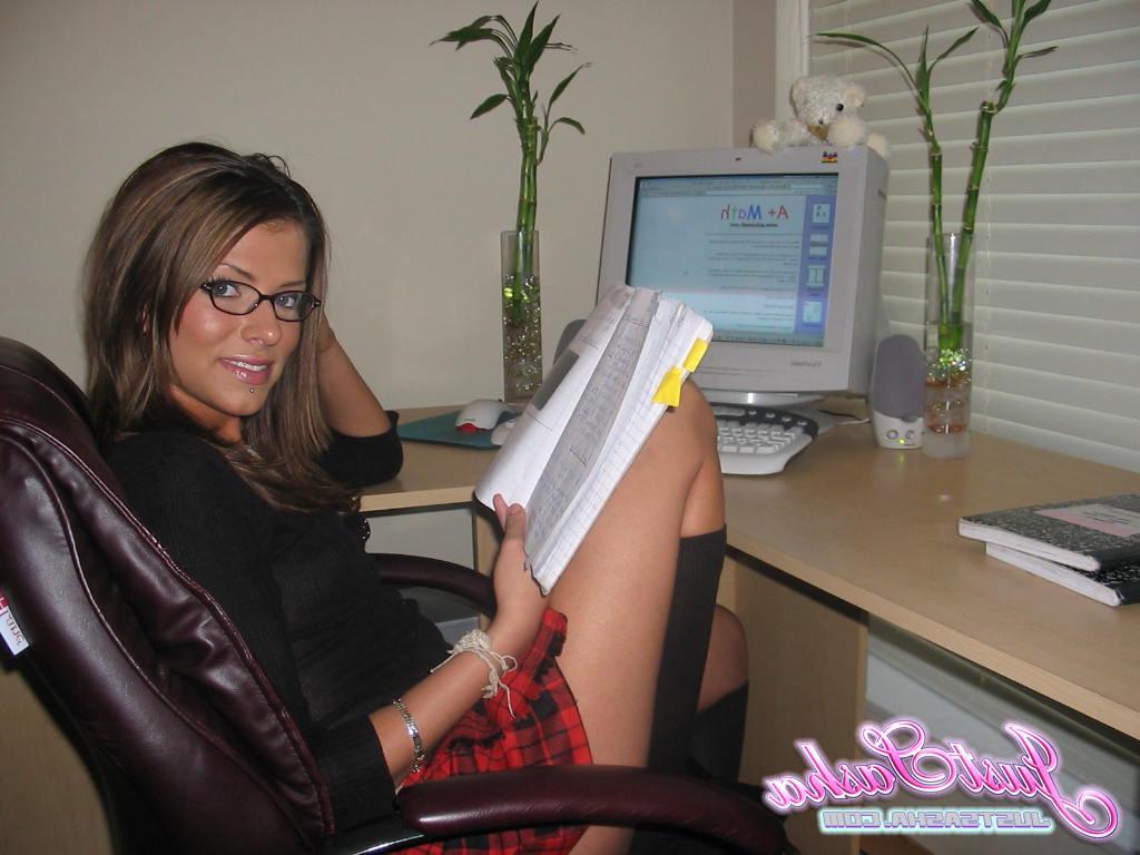 20P Pictures of teen schoolgirl Just Sasha being naughty while doing her homework
