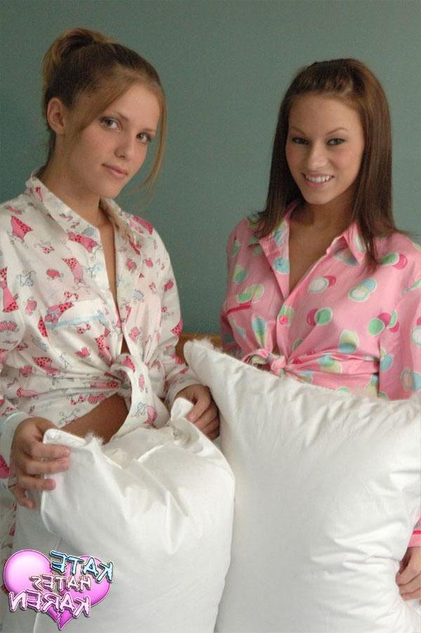 12P Hot teens Karen and Kate have a naughty pillow fight