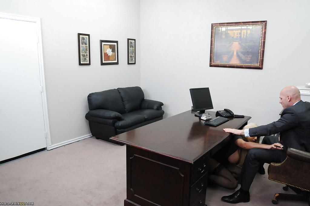 16P Busty office babe in garter stockings Bridgette B fucked by her boss