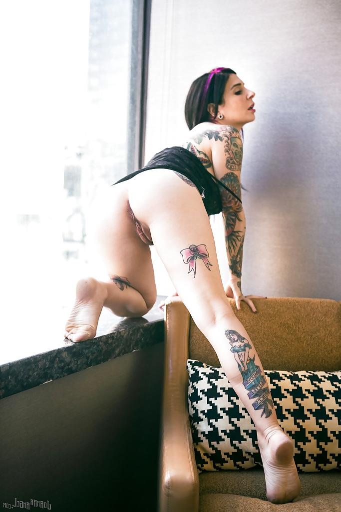 16P Tattooed alternative solo model Joanna Angel spreading pink pussy lips