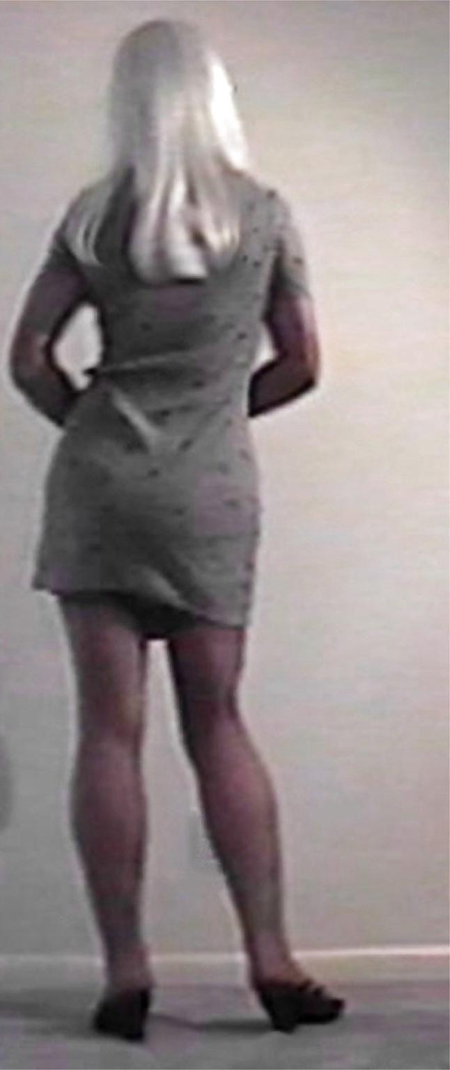 7P Faggot crossdresser in stockings upskirt poses 2